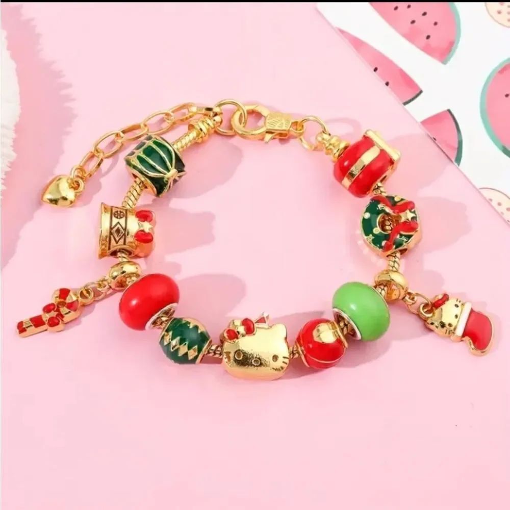 Hello Kitty Gold Plated Christmas Charm Bracelet NEW